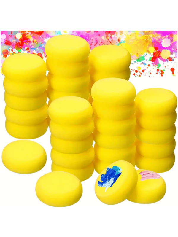 5/10/20pcs Round Shape Highly Absorbent Synthetic Ceramic Sponge, Yellow Art Sponge For Art & Craft Supplies, Ceramic, Clay, Painting,Back To School,School Supplies