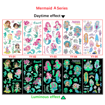 5孩子們卡通發光發亮防水美人魚系列臨時紋身貼貼紙