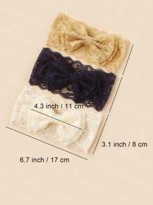 3 Peças Faixa de Cabeça com Laço de Renda e Camada Dupla com Estampa de Flor para Meninas, Fofa e Respirável, Adequada para Festas, Fotografia, Uso Diário, Primavera/Verão - Azul Marinho - Visão 7