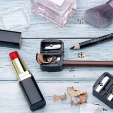 Sacapuntas de maquillaje de cinco/doble agujero, sacapuntas de lápiz, sacapuntas de lápiz de cejas, sacapuntas de lápiz de ojos, herramienta de maquillaje, útil de oficina y escuela, decoración de habitación, tocador, viaje, dormitorio, accesorios de maquillaje, regalos económicos, regalos de Navidad para mujeres - Negro - Ver 2