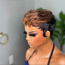 Short Wig For Human Hair Pixie Cut Wig For Women Multi-Color Short Layered Wig Hair Replacement Wig Daily Use Glueless Short Wig With Bangs None Lace Front Pixie Wig Full Machine Made Wig