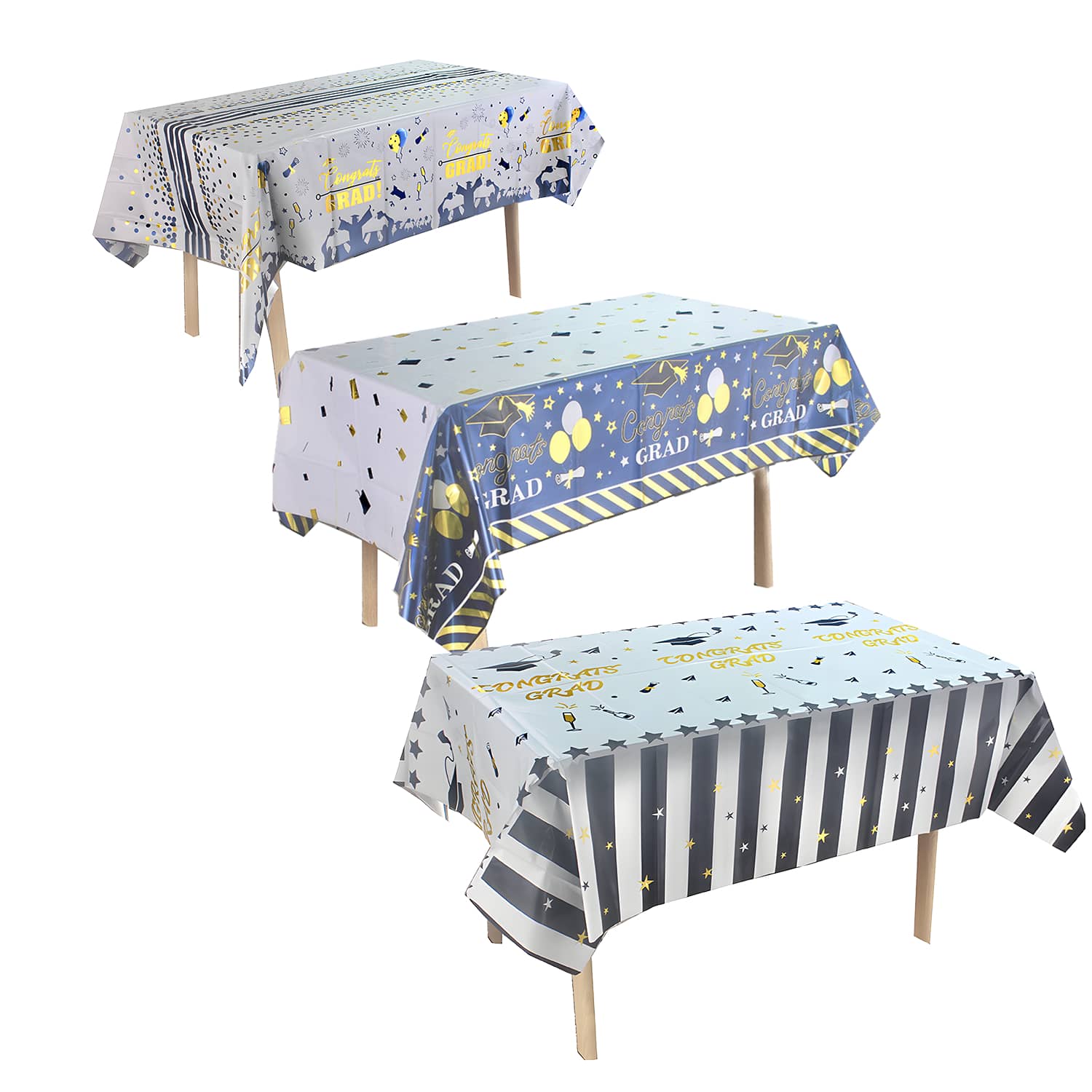 [1 Pc] 2005 Graduation Party Tablecloth, Plastic Material With Graduation Cap And Diploma Pattern Design, Suitable For College And High School Celebration Events, Graduation Party Decor - Multicolor - View 1