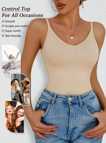 2pcs Women Seamless Waist & Abdomen Shaping Shapewear Top, Low Back Tight-Fitting Undershirt, Inlay And Outerwear - Multicolor - View 5