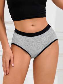 1 条女士纯棉透气舒适灰色撞色内裤 - 灰色 - 查看 3