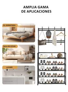 2 In 1 Stainless Steel Shoe Rack, Shoe Rack With Coat Rack, Coat Rack, Storage Cabinet, Storage Shelf For Hallway, Bedroom, Bathroom, Office, Shoe Rack - Black - View 4