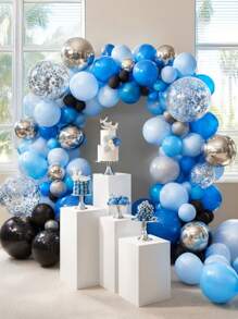 86/146 sztuk Zestaw girlandy balonów ślubnych, Srebrno-niebiesko-czarny zestaw łuków balonów, Konfetti srebrne balony Royal Light Blue metaliczne na wesele prysznic ukończenie szkoły rocznica urodziny dekoracja przyjęcia