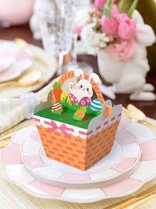 12pcs Easter Gift Box, Easter Bunny Packaging Box, Easter Decorative Gift Gift Packaging Box, Hand Basket Paper Box, Easter Candy Box, Holiday Party Gift Decoration Box