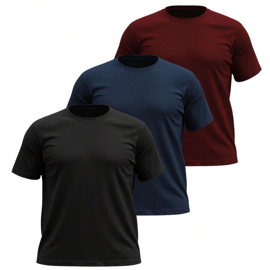 Kit 03 Men's Plus Size Basic Plain T-Shirt 100% Cotton Short Sleeve - Maroon - View 1