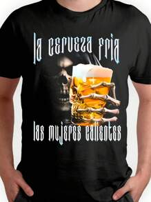 Playera Negra Hombre Calacas Chidas La Cervez Fria  Calientes Casual 100% Algodón - Negro - Ver 1