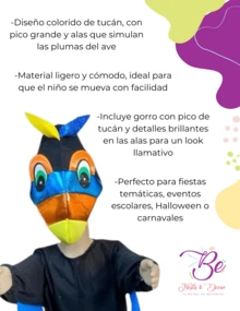 Disfraz Tucán Infantil Festival Primavera Carnaval Escuela - Multicolor - Ver 2
