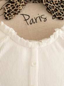 Set da 2 pezzi per bambina in estate: body con volant e bloomer con stampa leopardata