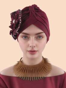 1pc Solid Color Party Polyester(Polyester) Pearl Solid Color Rhinestone Hat, Suitable For Daily Life, Home, Wedding, All Seasons
