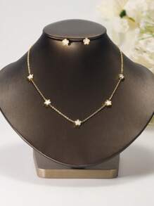 3 件套精致奢华花卉设计不锈钢项链和耳环首饰套装（女士）