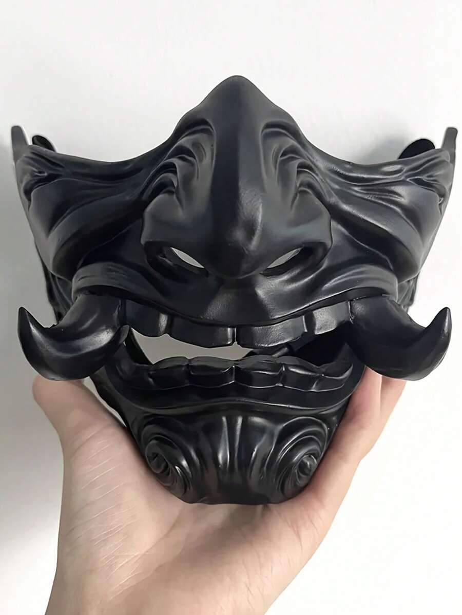 1 件面具魔鬼武士歌舞伎般若魔鬼半脸面具角色扮演魔鬼般若面罩般若鬼半脸罩胖鬼脸獠牙面具 - 彩色 - 查看 1