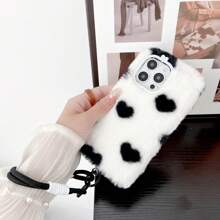 1 pieza Brazalete con soporte para teléfono móvil en forma de corazón blanco y negro, funda protectora de invierno compatible con iPhone/OPPO
