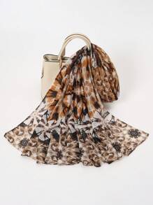 1pc Women's Bohemian Style Watercolor Tie-Dye Print Lightweight Soft Muslimhead Scarf/Wrap, Casual Sunshade Decor Shawl, Suitable For Daily Wear - Earthy Brown - View 4