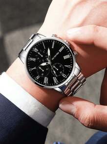 1 Reloj de acero de aleación para hombre de negocios, ideal para el Día del Padre, regalo - Plateado - Ver 3