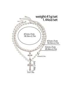 3pcs Vintage Punk Cross Pendant Necklace Set, Men's Casual Simple Adjustable Charm Jewelry - Silver - View 5