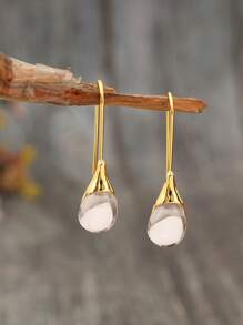 1 paire de boucles d'oreilles dormeuses de mode avec pierre de l'œil de chat incrusté, options multicolores, boucles d'oreilles métal à goutte d'eau de mode personnalisées pour femmes