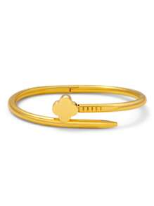 优雅时尚幸运光滑四叶草不锈钢女士手链套装，可分层佩戴或作为礼物 - 金黃色 - 查看 16