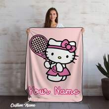 1pc Personalized  Fleece Blanket, Cute  Cartoon Pattern Soft & Warm Flannel Blanket, Comfortable And Suitable For Bed, Sofa, Chair, All Seasons - Pink - View 26