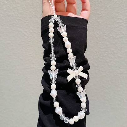 1pc White Butterfly + White Bow Phone Strap Gifts For Mother, Family, Friends, Birthday, Holiday Phone Charm, Phone Chain