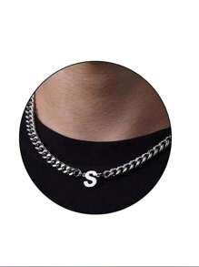1pc Stainless Steel 26 Letter Fashion Pendant Necklace, Suitable For Daily Wear, Gift For Boyfriend/Girlfriend, Couples