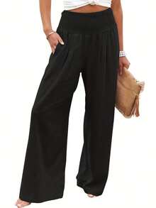 European & American Summer New Casual Loose Wide-Leg Pants - Black - View 3