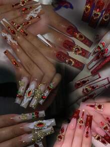 12 件/包 3D 闪亮指甲宝石合金指甲饰物绿蓝红指甲水钻钻石丙烯酸指甲用品 Y2K 指甲哥特指甲设计女士法式指甲 DIY 工艺配件