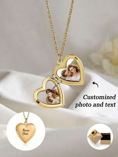 1pc Customizable Heart-Shaped Locket Necklace With Photo, Father Day Gift,Fathers Dad Gift,Picture Necklace,Custom Chain,Ideal For Family, Couples, And Pets, Suitable For Daily Wear, Birthday, Valentine's Day, Anniversary Celebration, Gift For Boyfriend, Girlfriend, Spouse