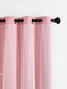 1pc Hollow Star Double Layer Voile Curtain, Top Ring, Cute Hollow Star Sheer Curtain, Suitable For Bedroom Blackout Curtain, Living Room Curtain, Themed Room Curtain And Holiday Party Decor