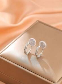 1 Pair Fashion Zirconia Circle Copper Earrings For Women, Clip-On No Piercing High-Quality Shiny Earrings Suitable For Daily Wear
