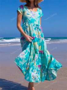 Plus Size Women Arabic Style Minimalist Fashion Dress, Suitable For Summer