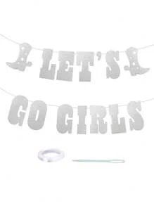 1 Set Let's Go Glitter Banner - Silver, 5 Ft. | Bachelorette Party Decorations, Cowgirl Birthday, Last Rodeo Backdrop, Nashville, Cow Rodeo Theme