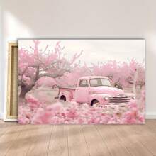 1 Pieza Encantador Póster de Lona de Camión Vintage Rosa y Jardín de Cerezas - Arte de Pared Pastel Suave con Marco de Madera Envuelto, Ideal para Decoración de Sala de Estar - Multicolor - Ver 7