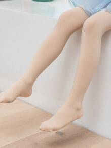 1pc Girl, Kids, Baby Skin/Beige/Khaki Solid Color Tight Leggings, Dance Stockings, Footless Tights, Patterned, Cartoon Footprint Design, Thin, Elastic, Footed Pantyhose, Casual For Everyday, Skinny Pants, Dance Pants In Cute College Style, Regular For Spring/Summer, Durable Tights, Suitable For Students Daily Occasions, Matching Skirts/Shorts/Shoes, Back To School Season, Student Wear, New Semester, Classroom