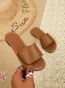 Kids Comfortable Round Toe Flat Slides Slippers, Easy Slip-On Casual Sandals