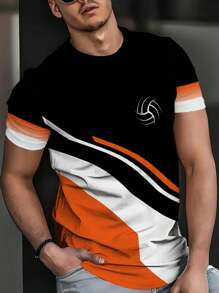 男士3D数码印花T恤 - 夏季休闲圆领短袖针织衫，100%涤纶，略带弹性，常规版型，周末休闲套头衫 - 黑白图案 - 彩色 - 查看 1