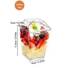 10/20/30PCS Dessert Cups Per Pack, 150 Ml 5 Oz Dessert Cups With Spoons And Lids, Plastic Dessert Bowls, DIY Reusable Square Dessert Cups, Cake Molds For Desserts, Puddings, Mousses, Ice Cream, Picnics, Parties - Clear - View 2
