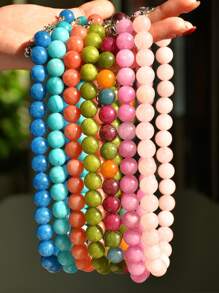 12mm Natural Stone Bead Necklace, Fashionable Dopamine Inspired Colorful Vintage Exaggerated Choker Necklace With Natural Crystal, Aquamarine, Peridot - Multicolor - View 6