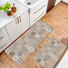 1 pieza Felpudo para el hogar, habitación, baño, antideslizante, para decoración de cocina, juego de baño, superficie suave y mullida, alfombra anti-fatiga, estampado floral geométrico vintage, estilo bohemio y minimalista clásico, cómodo, alivia la fatiga de los pies, regalo de San Valentín para mujer, cumpleaños, novio, novia, decoración de baño, alfombra de piso, alfombra de exterior, felpudo de puerta, accesorios de baño de verano, de vuelta a la escuela