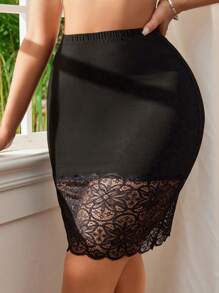 Vestido de tirantes de encaje para mujer, media enagua antiestatica delgada, forro interior transparente de unicolor para vestidos