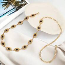 Women's Fashion Versatile Metal Carving Turquoise Inlay Body Chain, Tropical Floral Bohemian Zinc Alloy Jewel High-End Accessories, Metal Waist Chain For Weddings, All Seasons