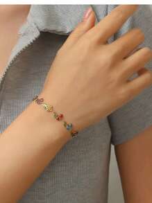 1pc Stainless Steel 18K Plated Cherry Oil Drip Bracelet, Multi-Color, Fashionable Ins Style Suitable For Party, Dating, Office Ladies - Cherry Bracelet - View 5