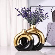 Black And Gold Vase,Ceramic Vase Set Of 2,Gold Vases Home Decor,Round Vase For Centerpieces,Gold Vase For Living Room Decor,Gold Home Decor Accents,Home Decor Vase For Kitchen,Coffee Table Gifts Birthday Graduation