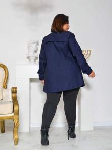PLUS SIZE OVERCOAT JACKET CINCHED PARKA WINTER COAT BENGALINE - 藏蓝色 - 查看 3