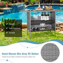 Lifezeal Patio Rattan Wicker Bar Height Counter Table Storage Shelf Rail Garden Mix Gray - Mix Gray - View 6