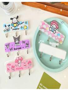 Sanrio 3-Hook Cute Cartoon Sticky Wall Hooks, Strong Damage-Free Hanger For Student Desk, Bathroom, Refrigerator, Dormitory
