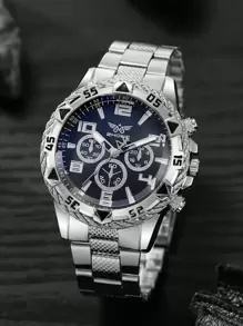 Conjunto de 2 relojes de cuarzo de acero inoxidable plateado con correa para hombre, estilo elegante y de negocios, adecuado para decoración de fiestas, ocio y viajes