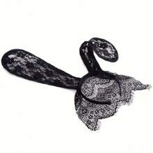 2pcs Lace Black Bunny Ears Headband, Bunny Ear Hairband With Veil, Heart-Shaped Necklace For Easter, Costume Accessory, Rabbit Party Prop, Masquerade Role-Playing Headpiece